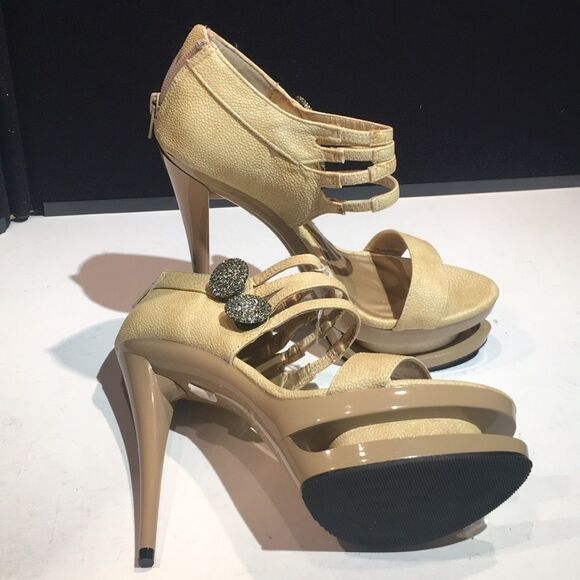 5.5” Beige High Heel Platform Shoes size 7.5 - Picture 4 of 11
